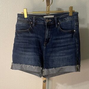 Risen High Rise Denim Shorts Women’s Small Dark Wash Cuffed Stretch